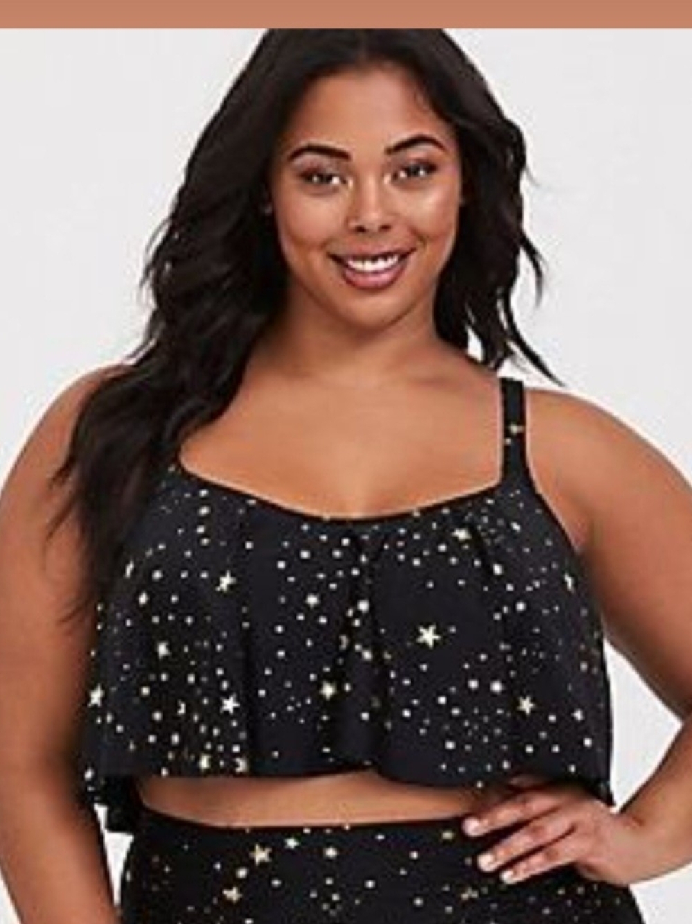 torrid 3 Black Star-Print Flounce Bikini Top Wireless Supportive Cups EUC RARE